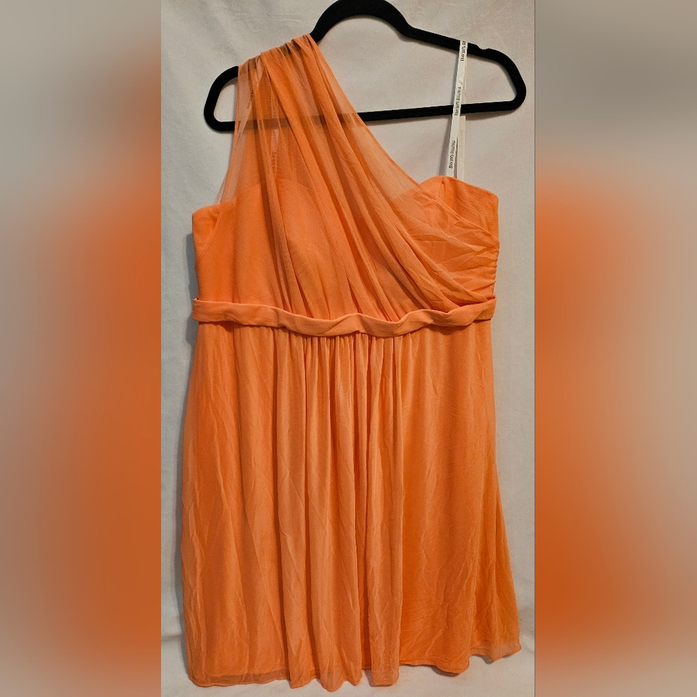 David's Bridal Orange Asymmetrical Pleated Gown